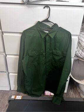 Men's Forest Green Button-Up Utility Shirt